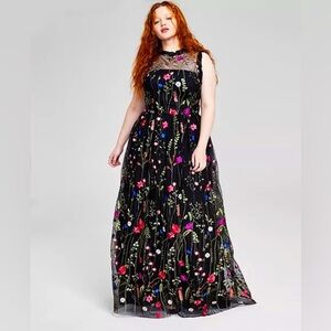 City Studios | Dresses | Floral Embroidered Black Maxi Dress | Poshmark